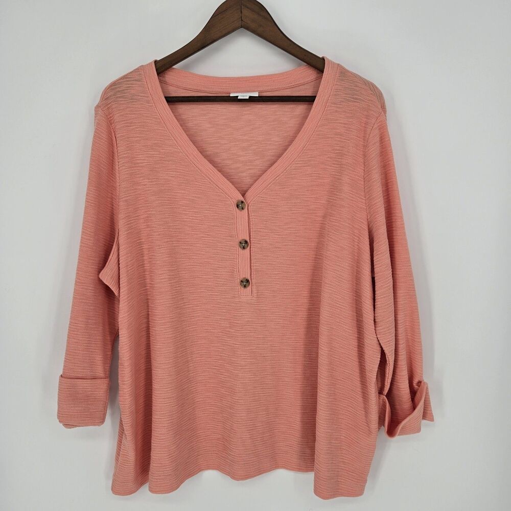 J. Jill Coral Blush Henley Long Sleeve Top